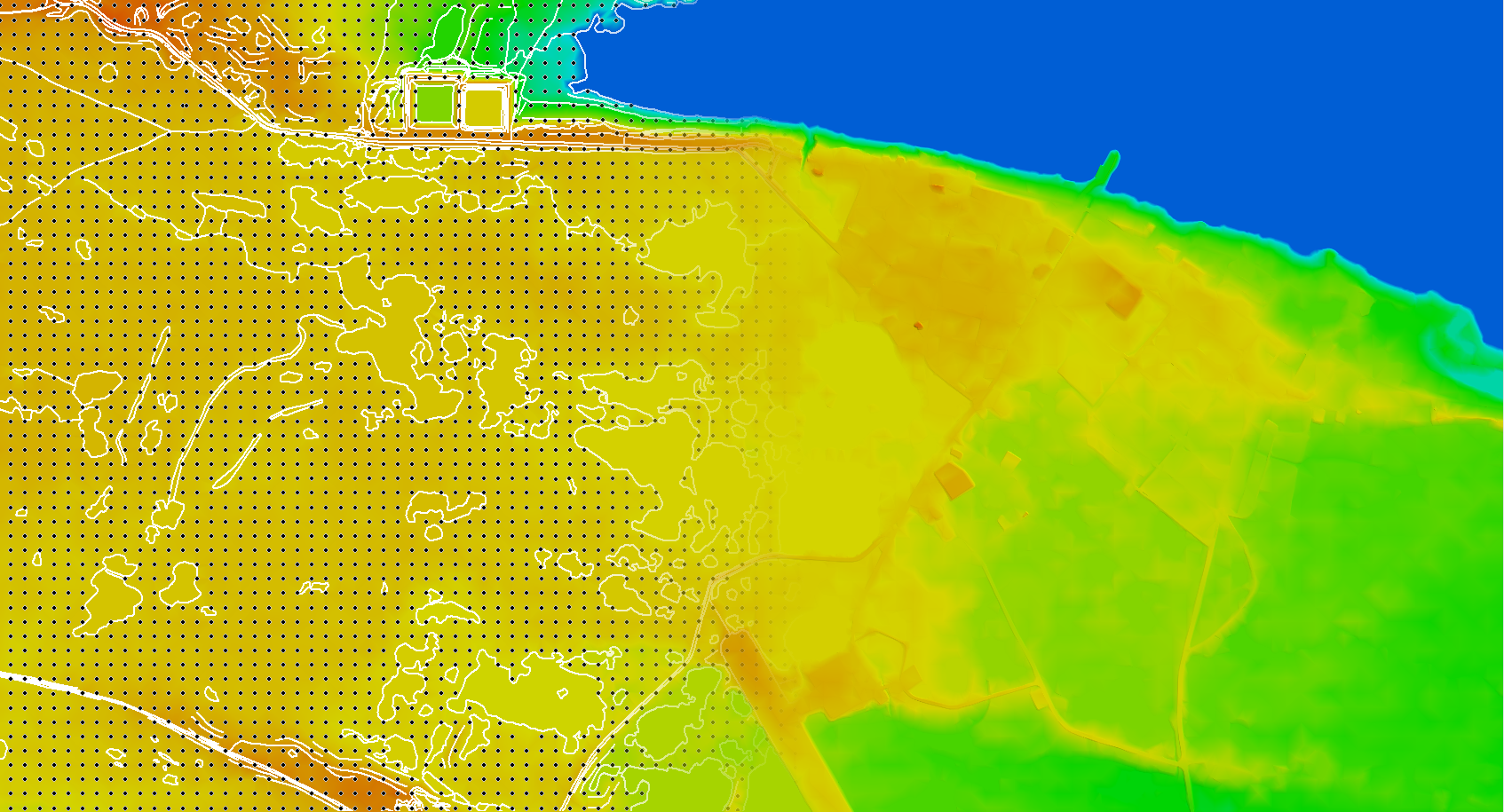 Collected vector data and resulting DTM